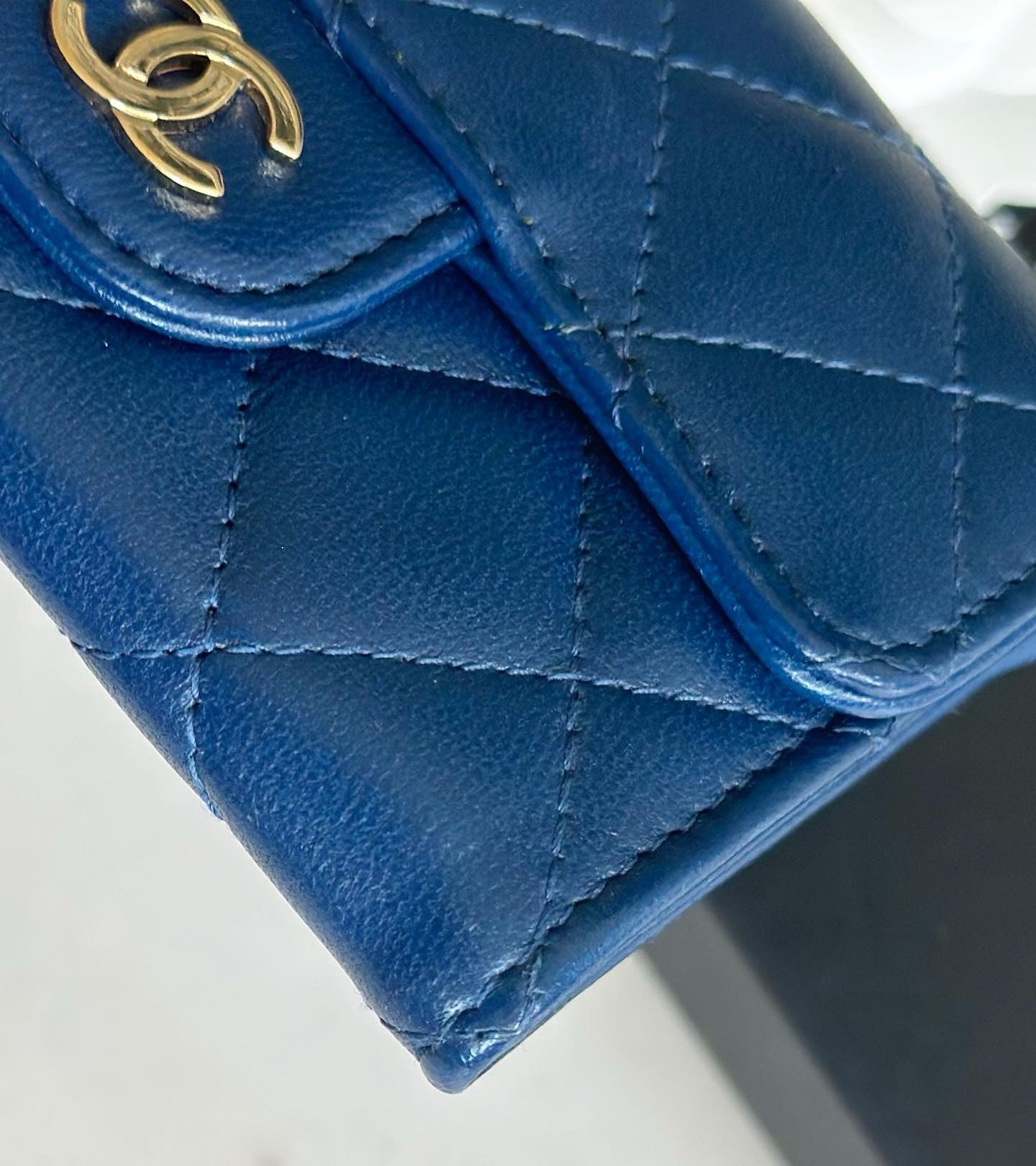 Chanel Lambskin Quilted Flap Card Holder Wallet Navy Blue