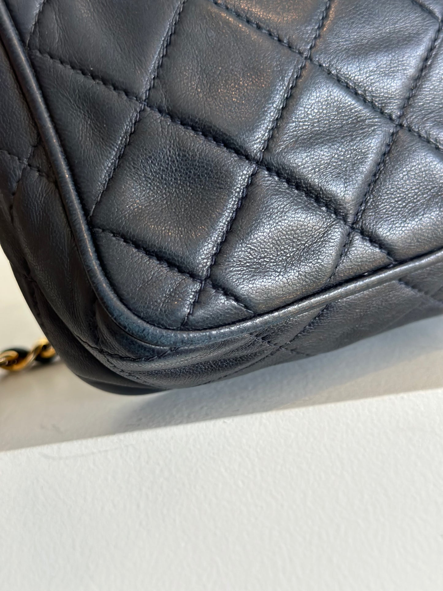 Chanel vintage camera bag with tassel, navy blue leather