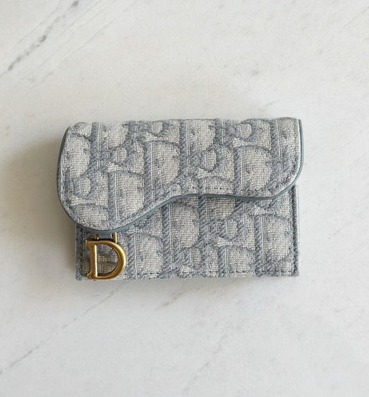 Christian Dior Saddle Flap Card Holder Gray Oblique Jacquard