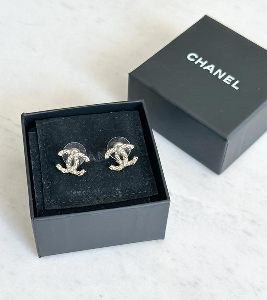 CHANEL CC Gold/Crystal Stud Earrings