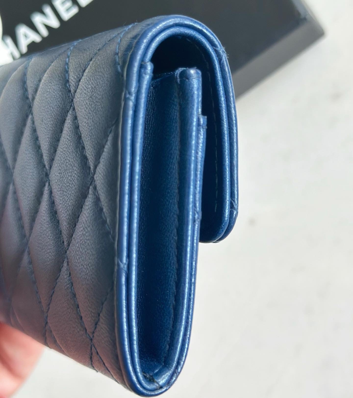 Chanel Lambskin Quilted Flap Card Holder Wallet Navy Blue